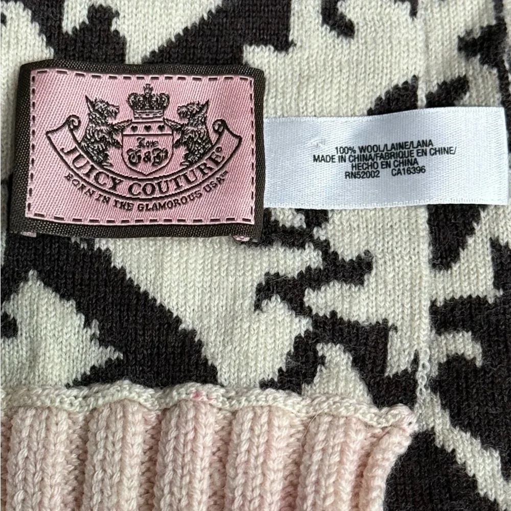 VTG Juicy Couture Y2K‎ 100% Wool Scarf Brown, Cream, Pink 74